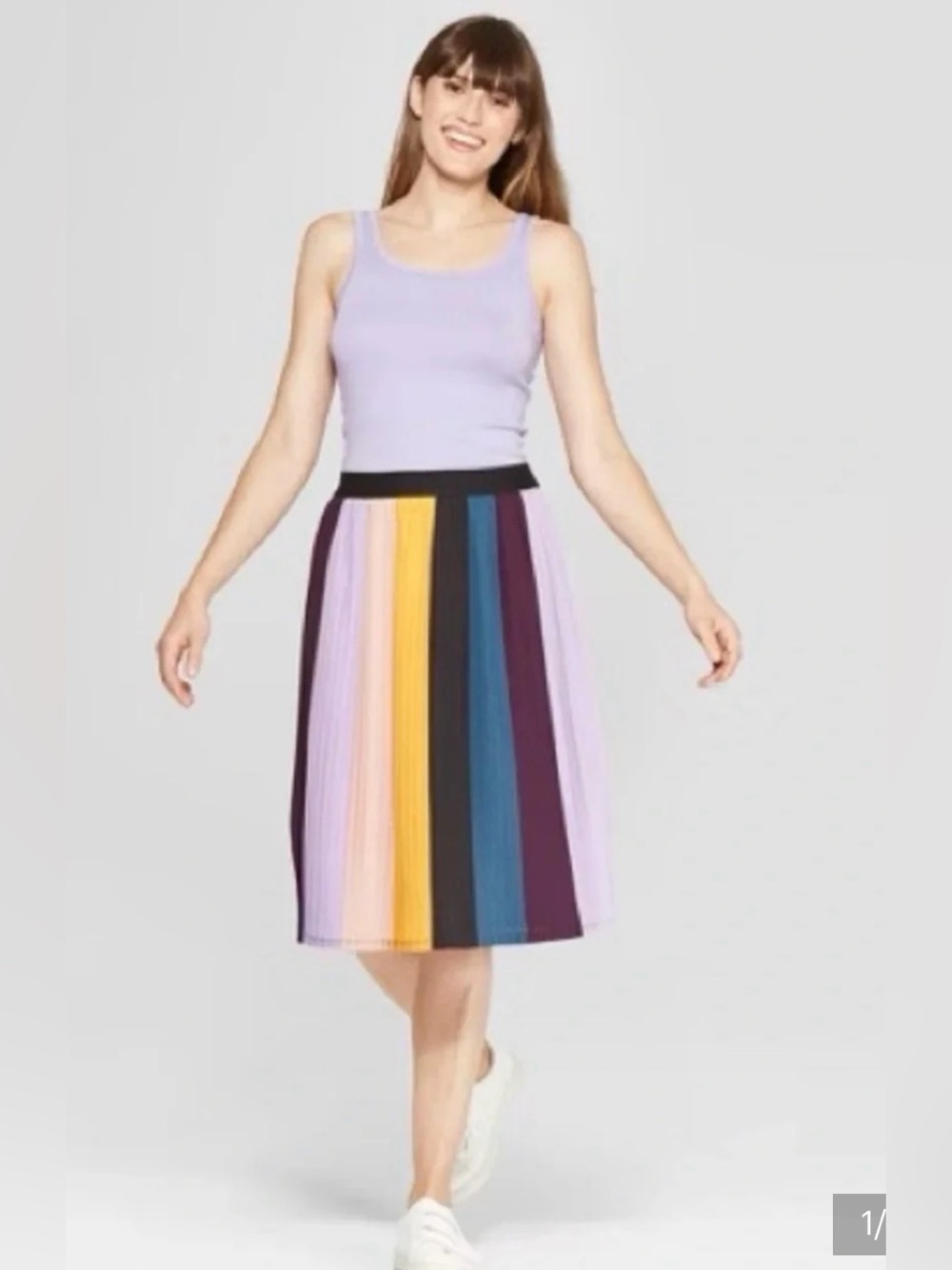 A New Day color block striped pleated elastic waist flowy midi skirt - M